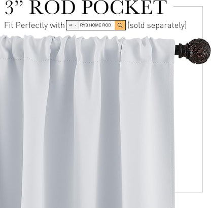 RYB HOME Curtains for Bedroom Living Room Nursery Office 63 inches Long | Thermal Insulated, Privacy Protection, Rod Pocket, Drapes for Office Home Theater, W42 x L63, Greyish White, 2 Panels - Image 2