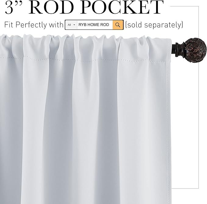 RYB HOME Short Privacy Curtains 30 inch Long for Bathroom Window | Thermal Insulated,Heat Blocking,Rod Pocket,Half Window Curtain Tiers for Nursery Bedroom,W42 x L30,Greyish White,2 Panels - Image 2