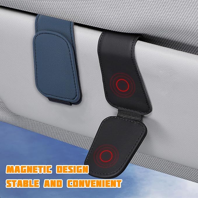 Sunglasses Holder for Car Visor, Microfiber Leather Magnetic Sun Visor Eyeglasses Hanger & Ticket Card Clip, Multi-Function Automotive Interior Glasses Mount, Universal Fit (Royal Blue) - Image 3