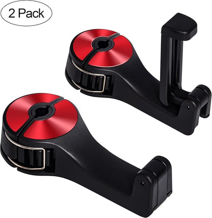 Amooca Car Seat Hooks for Purses and Bags with Phone Holder, Universal Car Headrest Storage Organizer Hanger Hook with Lock, 360° Rotation Headrest Hooks, 2 in 1 Car Headrest Hooks, 2 Pack, Red - Image 8