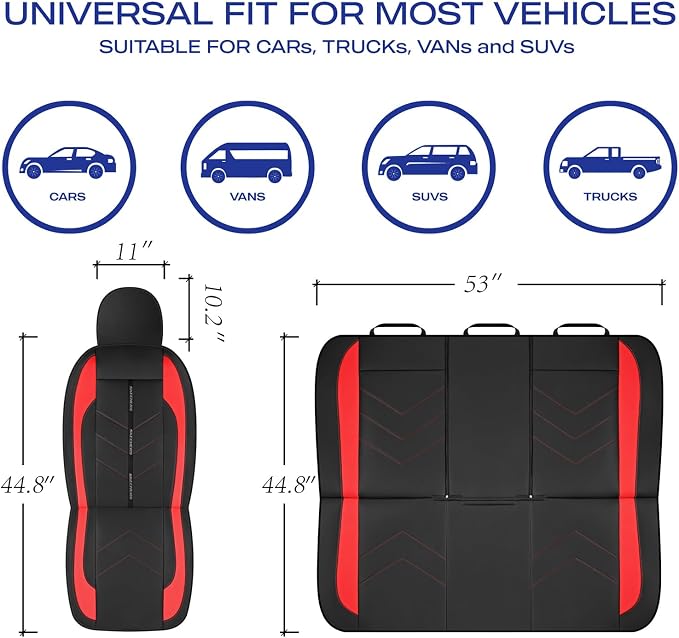 Skechers Car Seat Covers,Luxury Faux Leather Seat Covers,Waterproof Anti Slip Car Seat Protector Front Seats,Car Accessories Airbag Universal Fit for Most Cars,Vans,Trucks,SUV,Red - Image 5