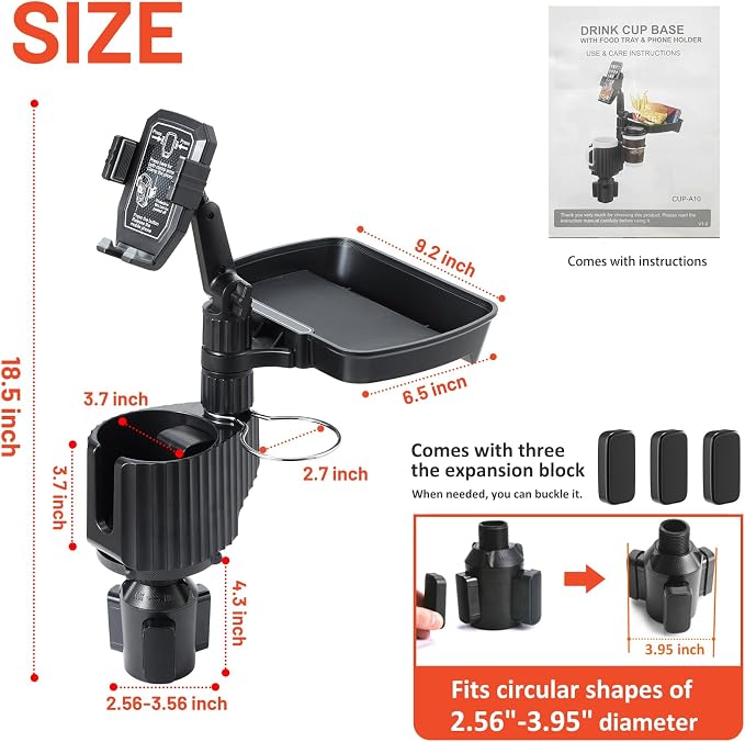 Car Large Cup Holder Expander, 4-in-1 Cupholder Extender with Phone Holder & Swivel and Detachable Snack Food Tray Table for Eating, Travel Essentials for Road Trips for Driver. Model F - Image 8