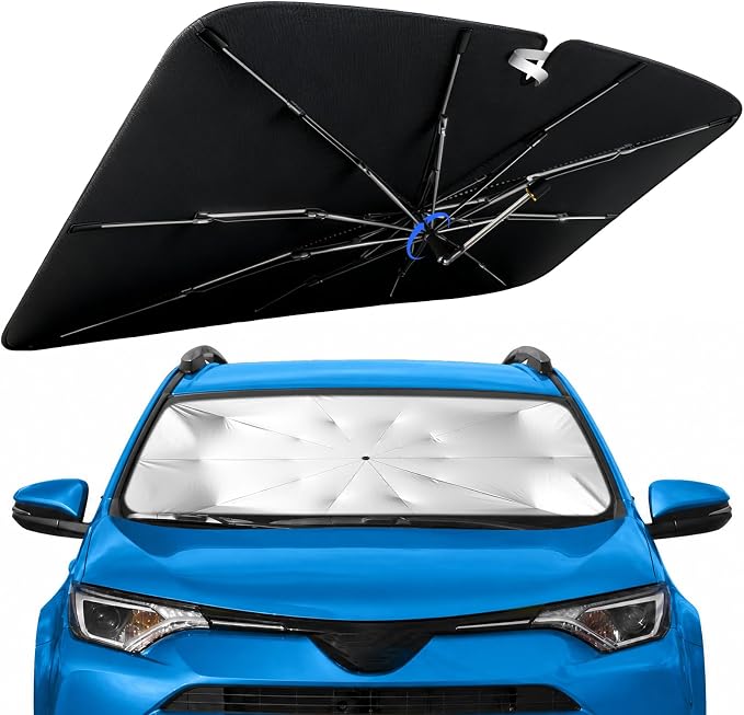 Windshield Sun Shade for Toyota RAV4 2013-2018 with 360° Rotating Shaft | Custom Fit Umbrella Sunshade for UV Blocking, Car Sun Visor Keeps Car Cool, Protects Interior & Easy Storage by Lonyaqui