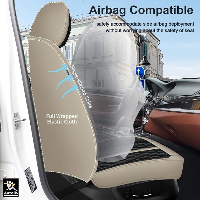 IKABEVEM Car Seat Covers Fit for Toyota Camry 2002-2025 2026 | Waterproof Leather, Airbag Compatible, Easy Install & Wipe Car Seat Protector,2 Front Seat Covers Fit for Camry, Beige&Black - Image 2
