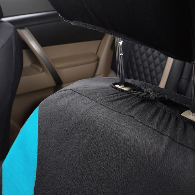 Flying Banner Car Seat Covers Front Seats and Rear Bench Mesh Fabric Rear Bench Split Polyester Cover Easy Installation SUV CAR Woman Lady Femal (Full Set, Black Mint Blue)… - Image 8