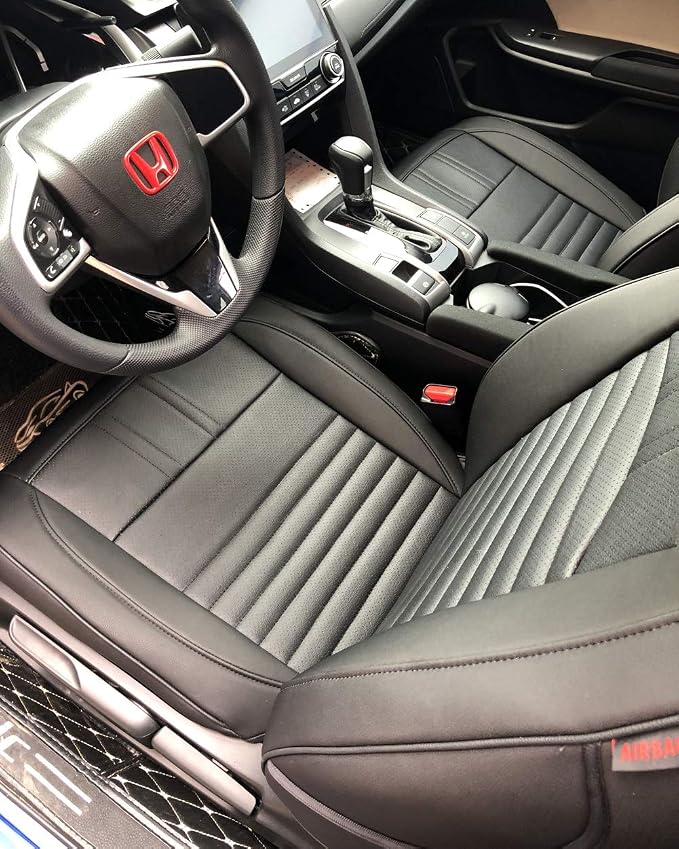 EKR Civic Seat Covers Custom Fit for Honda Civic (Hatchback) Gas & Hybrid 2022-2026 (Rear W/Armrest),Waterproof Car Seat Cover Full Set,Faux Leather(Black) - Image 3