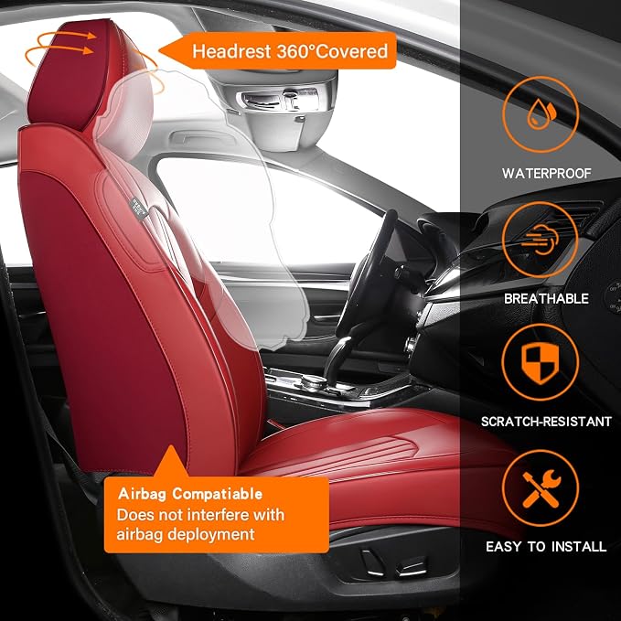 Car Seat Covers,Car Seat Protector Waterproof,Seat Covers Front Set, Car Seat Protectors,Automotive Seat Covers Fit for Most Cars Wine Red - Image 7