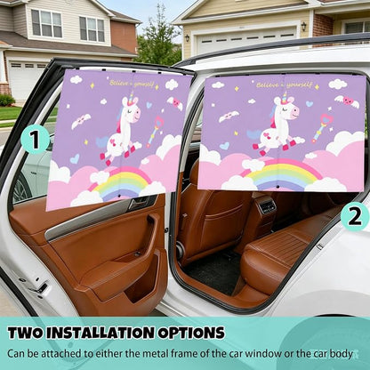 Car Window Shade for Baby, 2 Pack Magnetic Double Layer Cute Unicorn Car Shades for Side Windows, Adjustable Privacy Blackout/See-Through Window Curtains for Baby Kids UV Protection - Image 7