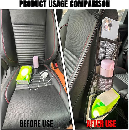 Car Seat Side Storage Pocket, Car Multifunctional Seat Organizer Hanging Bag, Auto Mobile Phone Wallet Sunglasses Mesh Net Pocket, Auto Accessories for Cars SUVs Trucks (Black-1, 2PCS) - Image 5