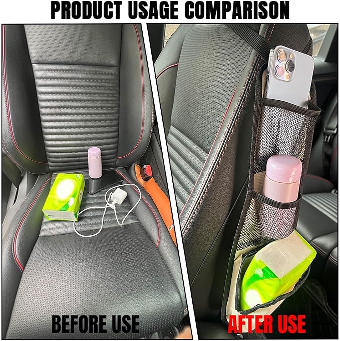 Car Seat Side Storage Pocket, Car Seat Organizer Hanging Bag (1, Beige) - Image 5