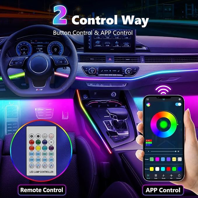Interior Car LED Strip Lights, Acrylic LED Lights RGB Dreamcolor 10 in 1 with 175 inches 593 LEDs Fiber Optic Ambient Lighting Kits,APP and Remote Control 16 Million Colors Car Neon Lights - Image 5