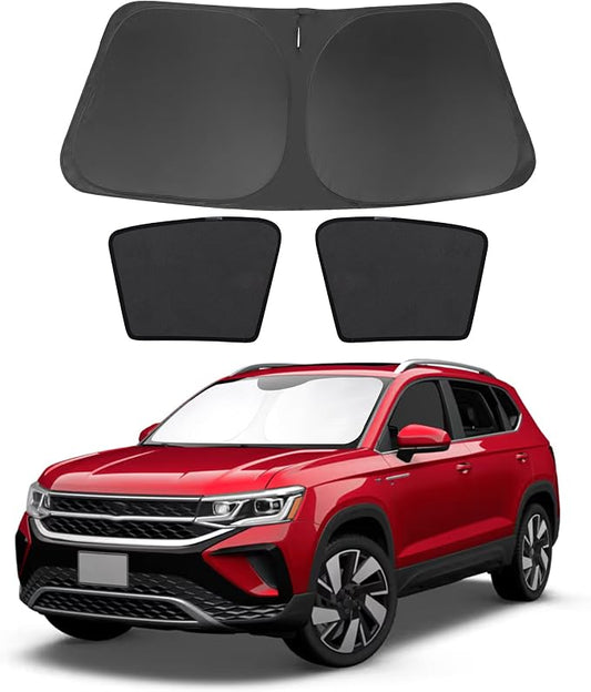 3PCS Car Window Shades Front Windshield Sun Shade Foldable Window Shade Custom Fit for 2018-2024 Volkswagen VW Taos Accessories Car Shades for Front Windows Anti-UV Rays Block Heat by FannycCargoCover
