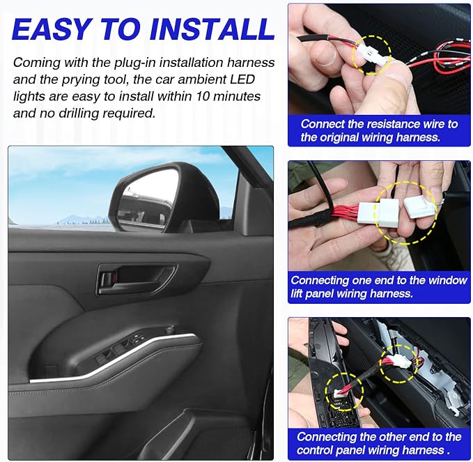 Powerty Compatible with LED Light 2020-2025 2026 Toyota Highlander Accessories Inner Door Handle Bowl Mood Lighting Decorative Interior Lamp 4PCS Blue - Image 6