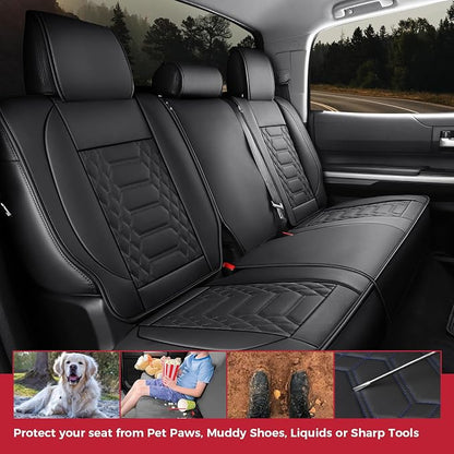FREESOO Custom Leather for Toyota Tundra Seat Covers 2007-2013 Crewmax Cab | Fit for Crewmax Cab 5 Seats, Full Set, 60/40 Split Bench, Faux Leather, for Truck Toyota Tundra Accessories, Black - Image 6