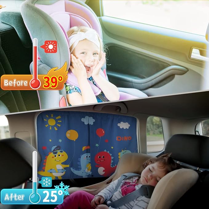 DIZA100 Car Window Shades, 2 PCS Magnetic Double Layer Sun Shade, Side Windows Privacy, Full Covers/Half Shade Options, Cute Dinosaurs, Compatible with Car, SUV, Minivan - Image 5