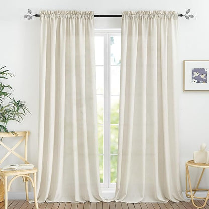 RYB HOME Linen Sheer Curtains 2 Panels for Living Room, Semi Transparent Privacy Drapes with Rod Pocket Farmhouse Style Window Treatments for Bedroom, Linen, 70" W x 95" L by RYBHOME