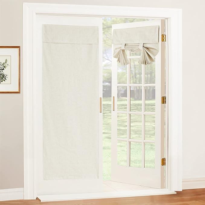 RYB HOME Natural Linen Textured French Door Window Curtains 100% Blackout | Self Adhesive, Thermal Insulated Privacy Energy Saving, Shades for Nursery Office Patio Glass Door, W26 x L69, 1 Panel by RYBHOME