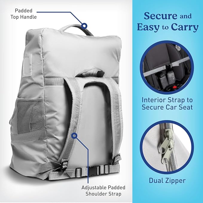 Graco Padded Car Seat Travel Bag & Infant Carrier Backpack, Gray | Durable Large Back Pack for Carseats & Booster Seats, Airport Gate Check Bag Luggage, Water Resistant Material - Image 5