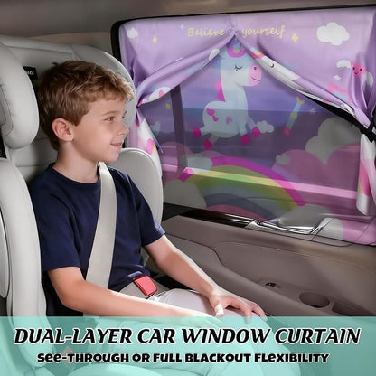 Car Window Shade for Baby, 2 Pack Magnetic Double Layer Cute Unicorn Car Shades for Side Windows, Adjustable Privacy Blackout/See-Through Window Curtains for Baby Kids UV Protection - Image 4