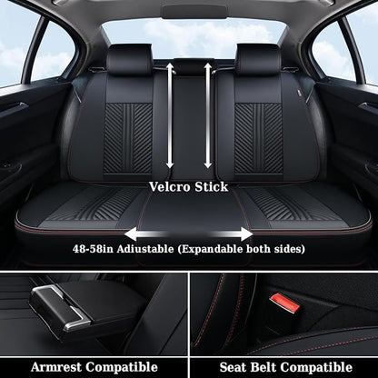 Coverado Car Seat Covers Full Set, 5 Seats Leather Seat Covers for Cars, Waterproof Front and Rear Car Seat Protectors Cushions Universal Fit Most Vehicles (Black) - Image 4