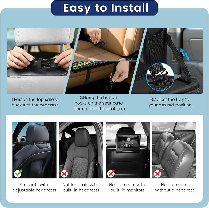 MoKo Car Organizer Back Seat, 8 Pockets Foldable Tray 600D Black, 1 Pack | 600D Oxford Backseat Car Organizer, Back Seat Organizer with Foldable Table Tray and Transparent Tablet Pocket for Road Trip - Image 7