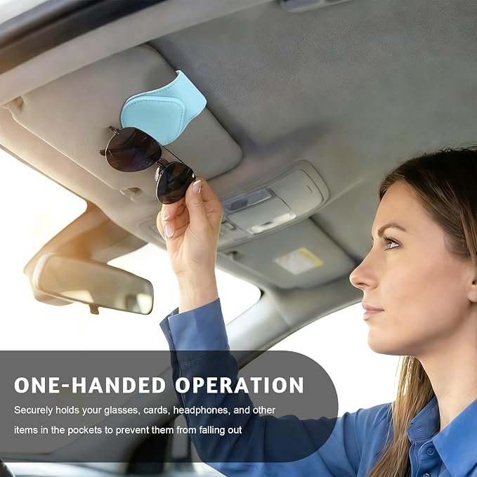 Magnetic Sunglass Holder for Car Visor, Leather Vehicle Sunglass Hanger Clamp Card Holder with Magnet, Universal Eyeglass Clamp Visor Ticket Organizer for Cars Trucks SUVs (Blue) - Image 4