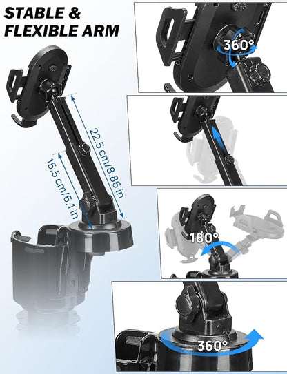 JOYTUTUS Cup Holder Phone Mount for Car, Car Cellphone Large Adapter Long Arm with 360 Degree Rotation, Compatible iPhone, Samsung & All Smartphones,Black,1 Pack - Image 5
