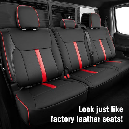 DiffCar® for Ford F150 Seat Covers 2015-2023 2024 2025 2026, Black/Red | Full Set Faux Nappa Leather, SuperCrew & Crew Cab XL XLT Only, Custom Fit Truck Accessories Car Seat Protectors for F-150 - Image 4