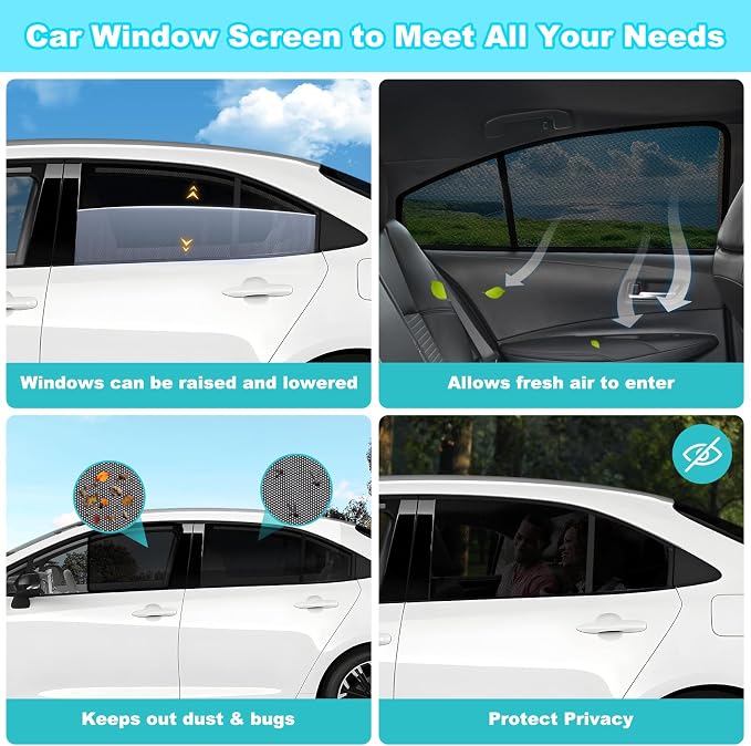 XCBYT 2019-2024 Corolla Sedan Window Shades, 4-Pack Privacy Cooling Mesh | Breathable & blocks heat for camping & baby sleeping.Front shades are partial for rearview mirror. Wait 24h for clips to set - Image 5
