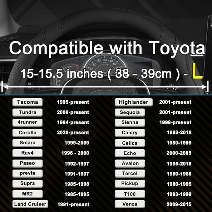 West Llama Customized Auto Car Steering Wheel Cover for Toyota Tundra Tacoma 4runner 15-15.5inches (Black-Large Size) - Image 2