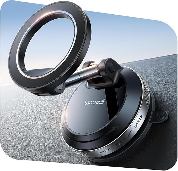 Lamicall Car Phone Holder for Magsafe Dashboard Windshield Nano Gel Vacuum | 20X Magnetic Phone Holders for Your Car 360° Suction Cup Phone Mount for iPhone 17 16 15 14 13 12 Pro Max Gift Truck Silver by Lamicall