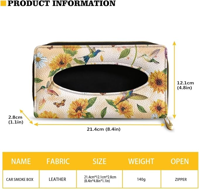 Biyejit Car Tissue Holder, Sunflower Hummingbirds Car Visor Tissue Holder for Car PU Leather Tissue Box Holder for Car Sun Visor & Seat Back - Image 6
