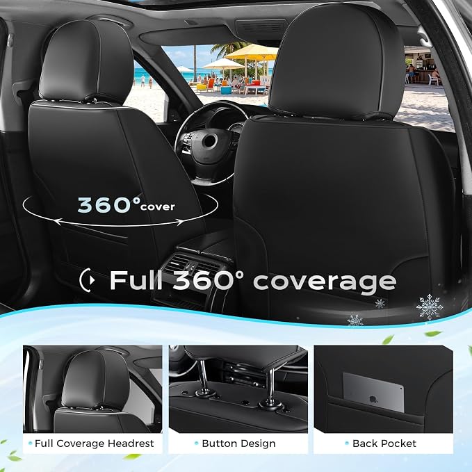 Coverado Leather Front Seat Covers, 2-Pack Universal Waterproof Breathable Leather Woven Leatherette Seat Cushions, Auto Car Seats Protectors, Fit for Most Vehicles-Blackpure - Image 4
