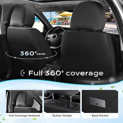 Coverado Leather Front Seat Covers, 2-Pack Universal Waterproof Breathable Leather Woven Leatherette Seat Cushions, Auto Car Seats Protectors, Fit for Most Vehicles-Blackpure - Image 4