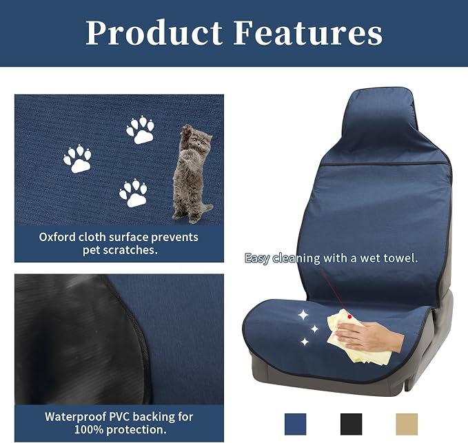 Waterproof Car Seat Cover Automotive Seat Covers for Cars Trucks and SUVs Car Seat Cover Protector Front Seats Navy-2 - Image 3