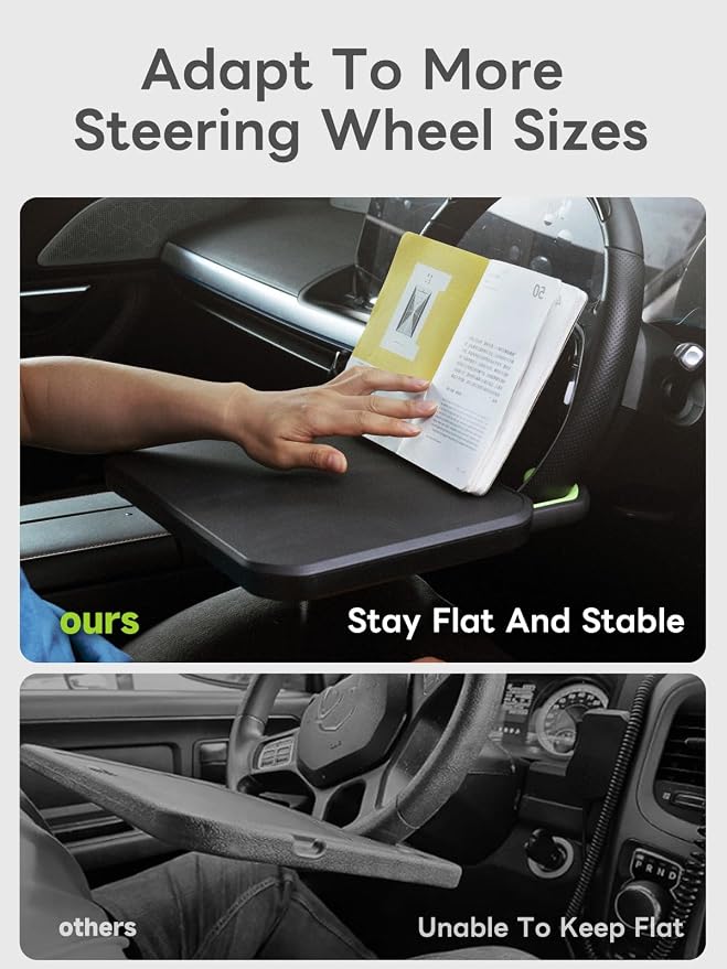 SAIJI Car Steering Wheel Desk with Retractable Slot, Car Food Tray with Anti-Scratch Silicone Steering Wheel Slot, Car Table Tray for Eating with Cup Holder, Multifunctional Travel Car Accessories - Image 7