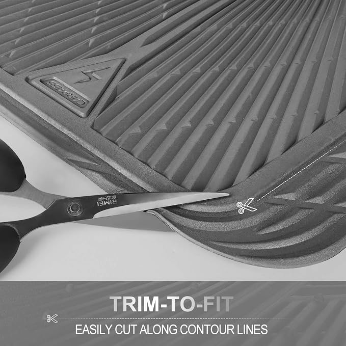 CAR PASS Gray Rubber Floor Mats&Cargo Liner,Waterproof Truck Mats Heavy Duty,All Weather Trim-to-Fit Automotive Mat for Car Truck SUV,Anti-Slip Easy Clean Durable,Full Set 5-Piece,3D Emboss All Grey - Image 5