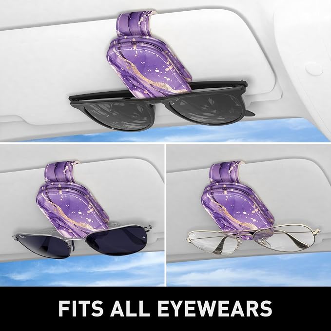 Sunglasses Holder for Car Visor, Magnetic Leather Car Sunglass Holder, Car Sun Visor Glasses Hanger Clip, Car Interior Accessories for Women Men, Fits All Size Eyeglasses - Image 5