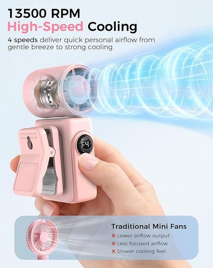 Hotsales Clip-On Portable Fan 2-Pack, 13500 RPM High-Speed Rechargeable Handheld Mini Fan, LED Display, 360° Rotating Detachable Clip, Stroller Fan for Baby, Travel Essentials, Gifts for Women & Men - Image 4