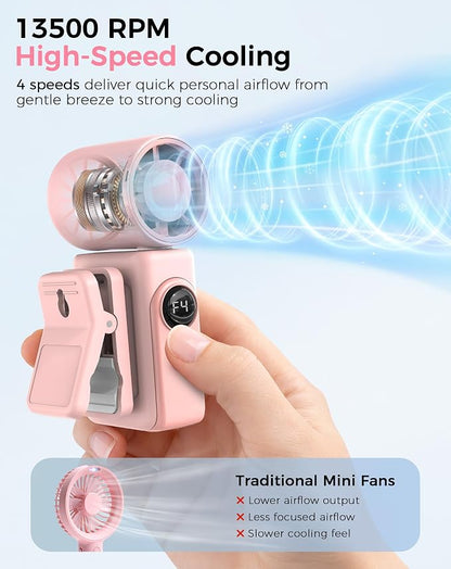 Hotsales Clip-On Portable Fan 2-Pack, 13500 RPM High-Speed Rechargeable Handheld Mini Fan, LED Display, 360° Rotating Detachable Clip, Stroller Fan for Baby, Travel Essentials, Gifts for Women & Men - Image 3