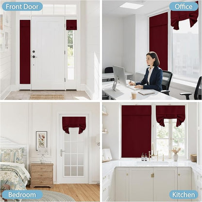 RYB HOME Blackout Burgundy Curtains for French Door Kitchen Front Back Door | Self Adhesive No Drill, Privacy Thermal Insulated, For Patio Glass Door Window, Renter Friendly, W26 x L69, 1 Panel - Image 9