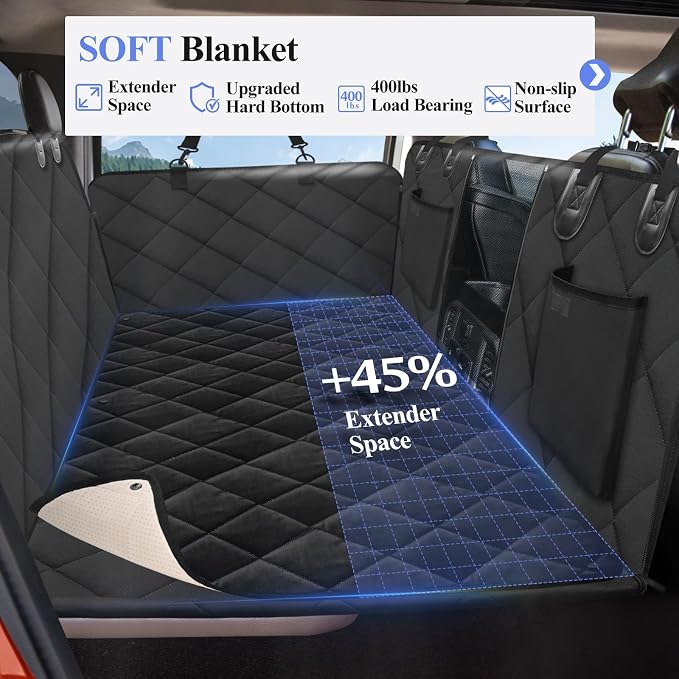 Hard Bottom Dog Truck Seat Cover for Crew Cab Trucks with Blanket | Pet Hammock for F150, RAM1500, Sierra, Tundra, Silverado, Soft Bed, Extender Space, Sturdy, Hold 420lb, Waterproof, Easy Care - Image 2