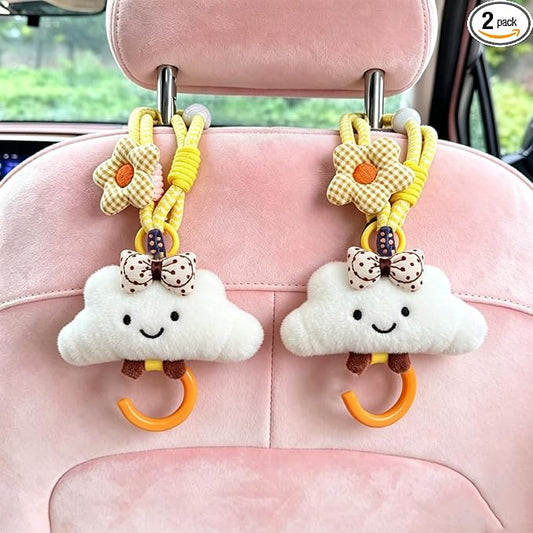 2 Pack Cute Car Headrest Hooks 360° Rotating Adjustable Length, Seat Decorative Hanger for Handbags Shopping Bags(Bow Cloud) by JICONEE