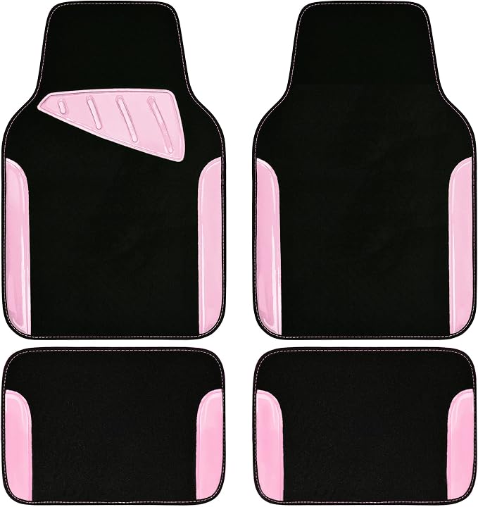 CAR PASS Jelly Waterproof Universal Fit Car Floor Mats, Girly Car Carpet Mats with Anti-Slip Nibbs Backing & Driver Heel Pad Fit for SUV, Vans, sedans, Cute car mats of 4pcs for Women (Pink) by CARPASS