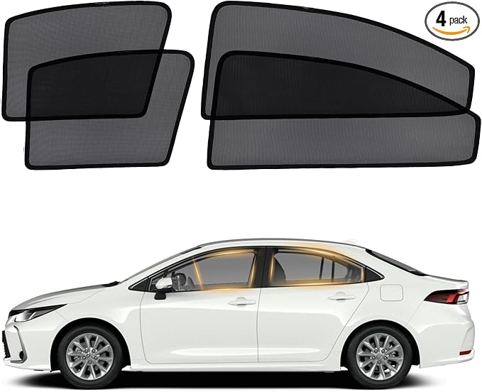 XCBYT 2019-2024 Corolla Sedan Window Shades, 4-Pack Privacy Cooling Mesh | Breathable & blocks heat for camping & baby sleeping.Front shades are partial for rearview mirror. Wait 24h for clips to set by XCBYT