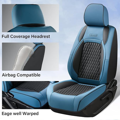 Coverado Chevy Chevrolet Silverado GMC Sierra Seat Covers, Custom Fit for 2007-2026 1500, 2015-2026 2500HD 3500HD Crew Double Extended Cab Truck, Faux Waterproof Leather Seat Covers (Front, Blue) - Image 3