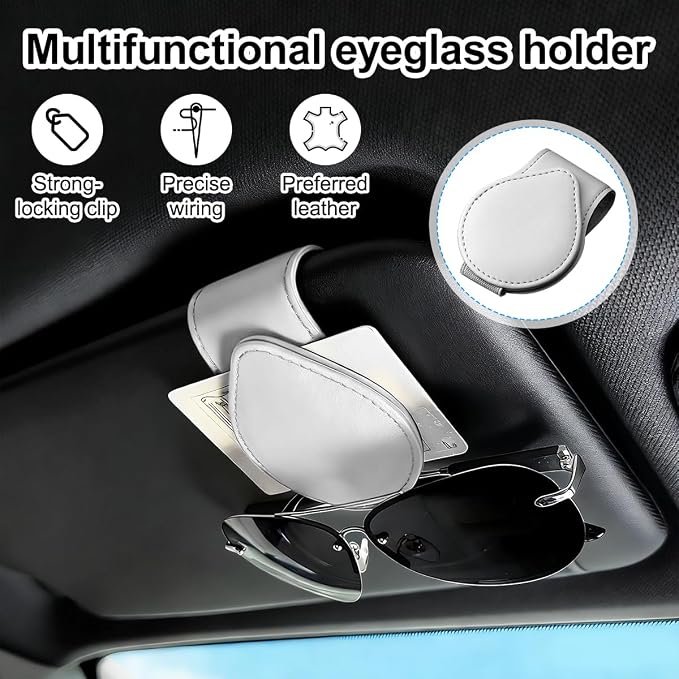 Sunglasses Holder for Car Visor, Magnetic Leather Sun Visor Eyeglasses Hanger & Ticket Card Clip, for Most Cars - Image 4