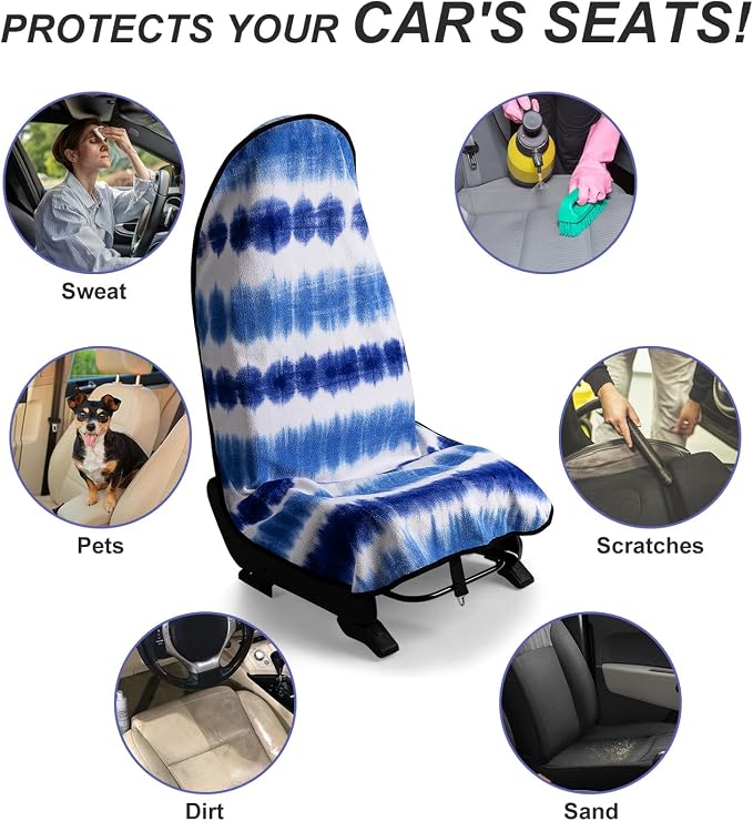 Waterproof Sweating Car Seat Cover for Post Gym Workout, Running, Swimming, Beach and Hiking, Universal Fit Non-Slip Bucket Seat Protector for Cars SUV Trucks, Machine Washable (Blue & White) - Image 7