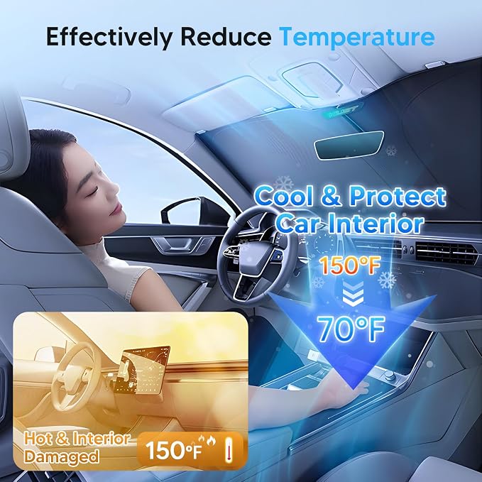 KUST Windshield Sun Shade for Audi A6 Accessories 2019-2024 2025 2026 Window Shade Sun Visor Cover Foldable Blocks UV Rays Keep Your Car Cooler - Image 3
