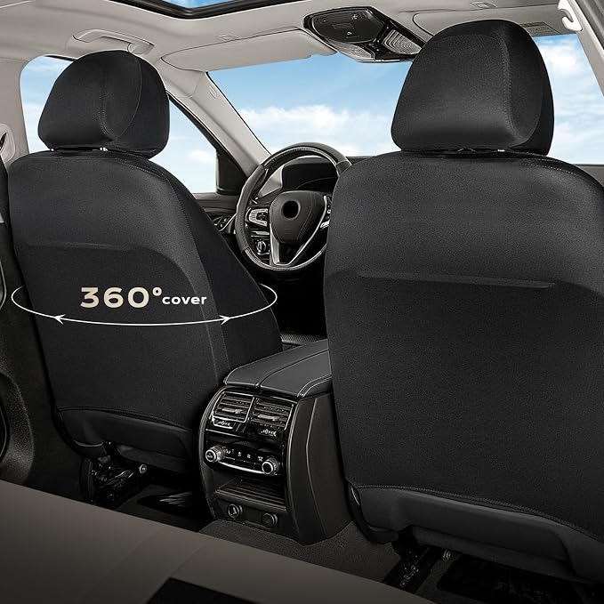 Coverado Car Seat Covers Front Seats, Luxury Leather Car Seat Covers, Automotive Mesh Seat Covers 2 Pack, Airbag-Compatible, Black Beige Seat Covers for SUV Sedan Truck - Image 2